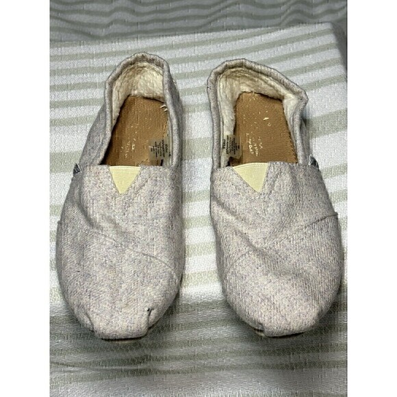 Toms 6 wool FLANNEL slip on gray flats faux FUR classic Alpargatas shoes - Picture 2 of 12